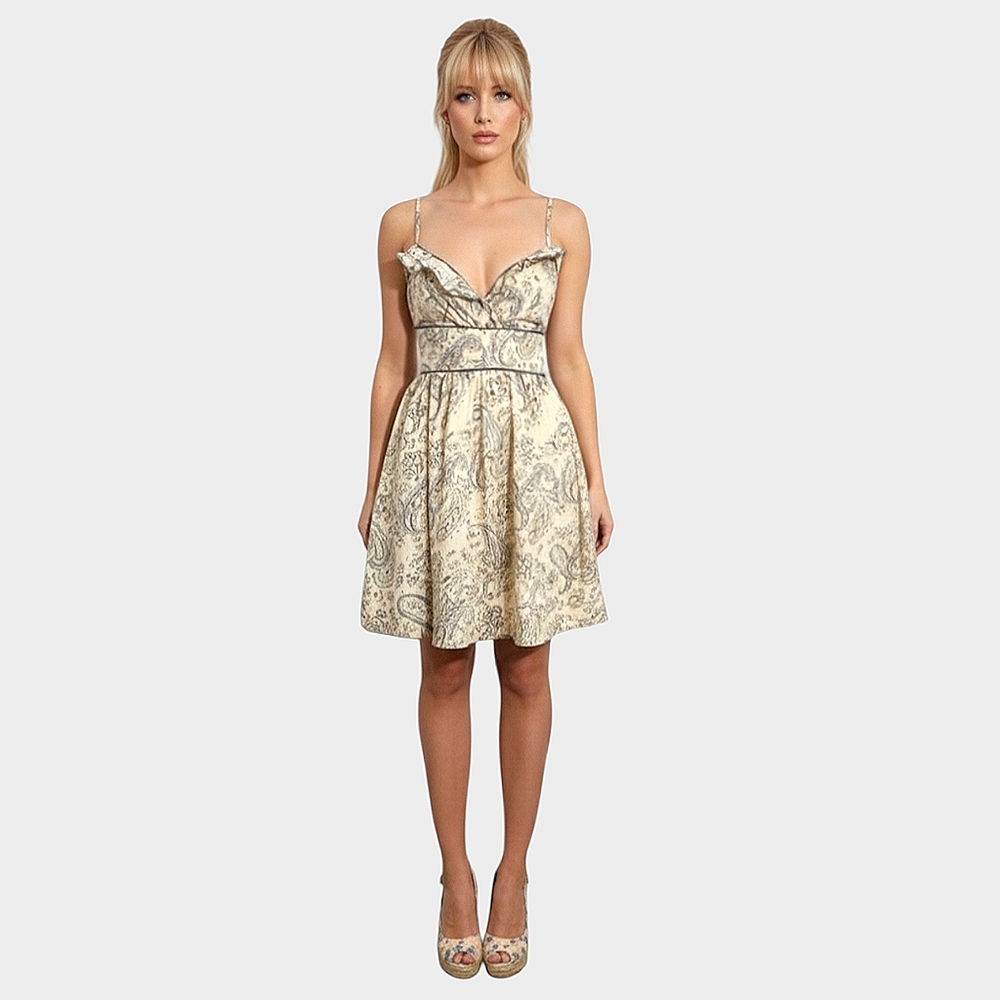 Fire Los Angeles Vintage Y2K Flutter Cream Fit + Flare Dress